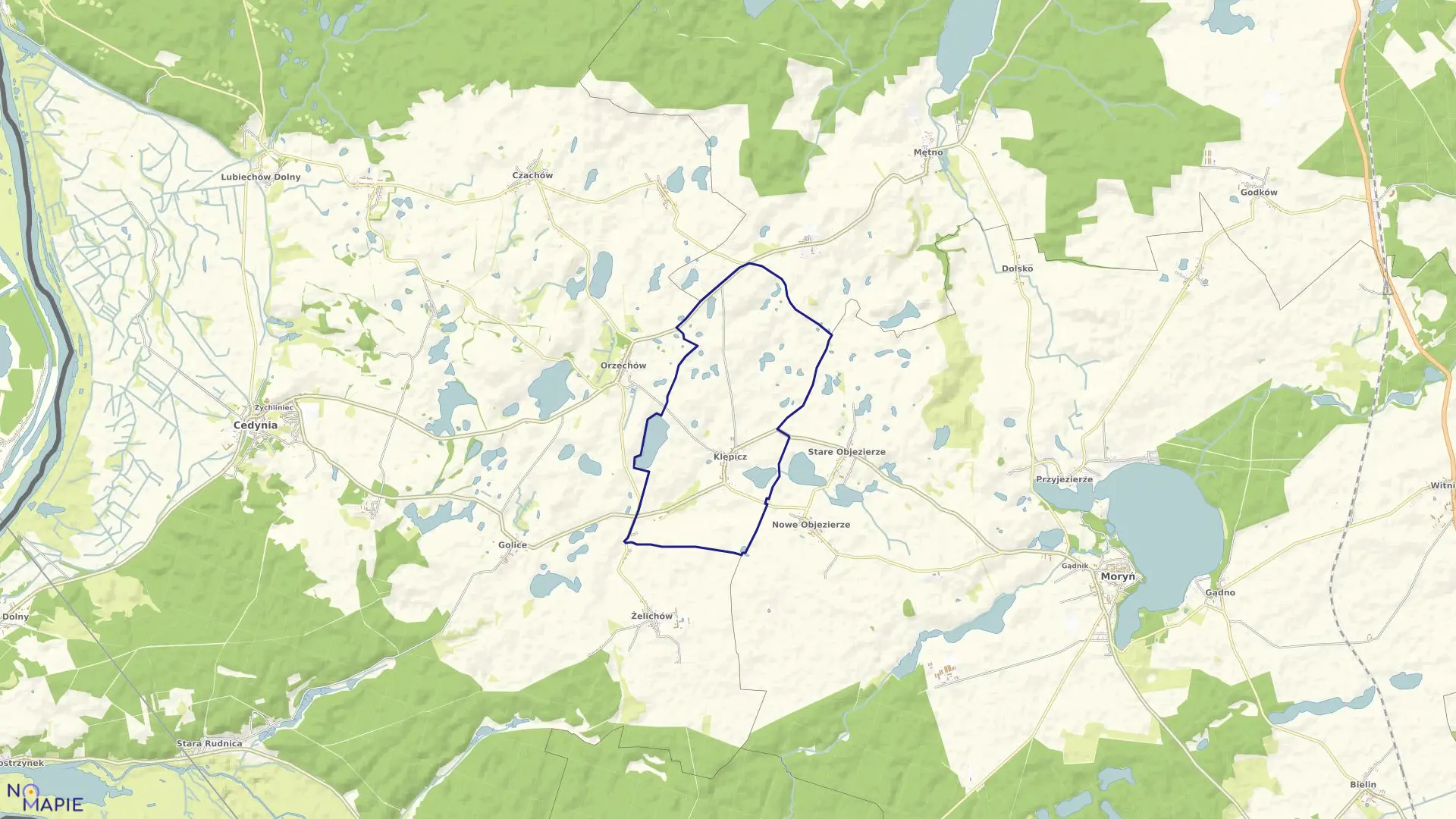 Mapa obrębu Klępicz w gminie Moryń