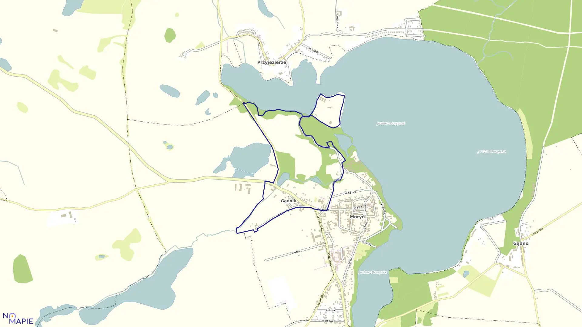 Mapa obrębu Moryń 1 w gminie Moryń