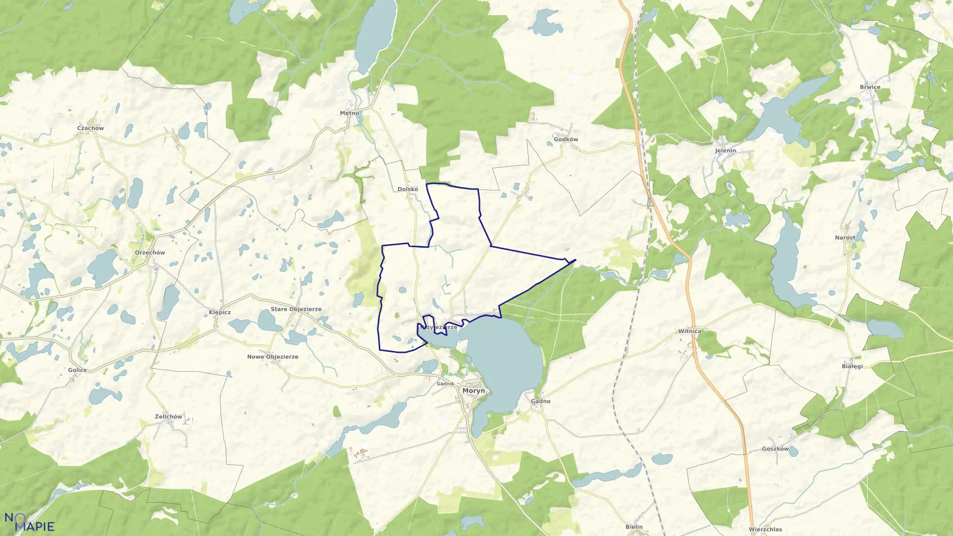 Mapa obrębu Przyjezierze w gminie Moryń
