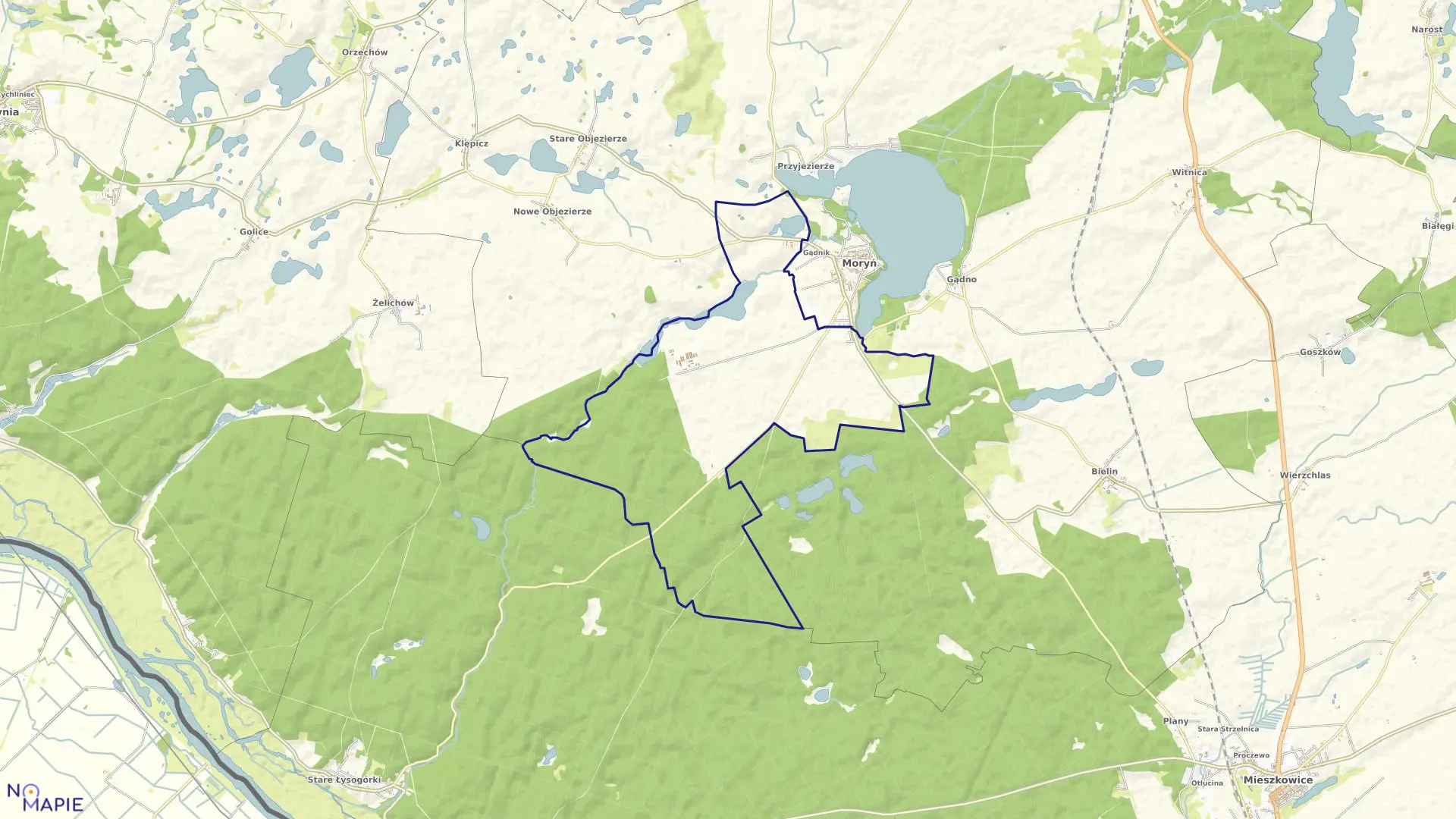 Mapa obrębu Przyjezierze II w gminie Moryń